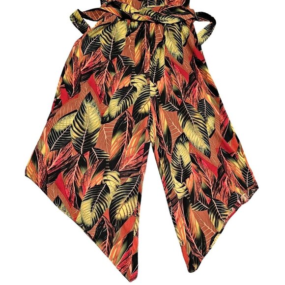 Tropical Leaf Print Sleeveless Jumpsuit With Asymmetrical Hem & Adjustable Strap - Picture 4 of 9